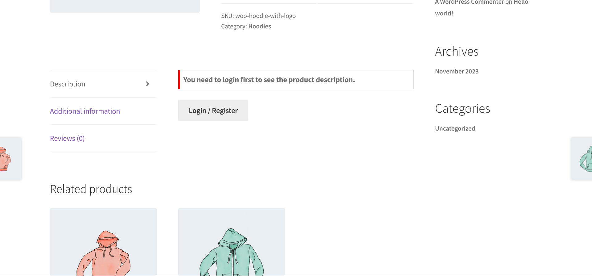 WooCommerce product details page