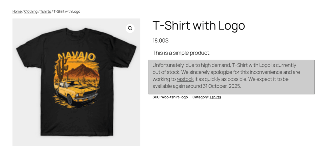 Custom Out of Stock message