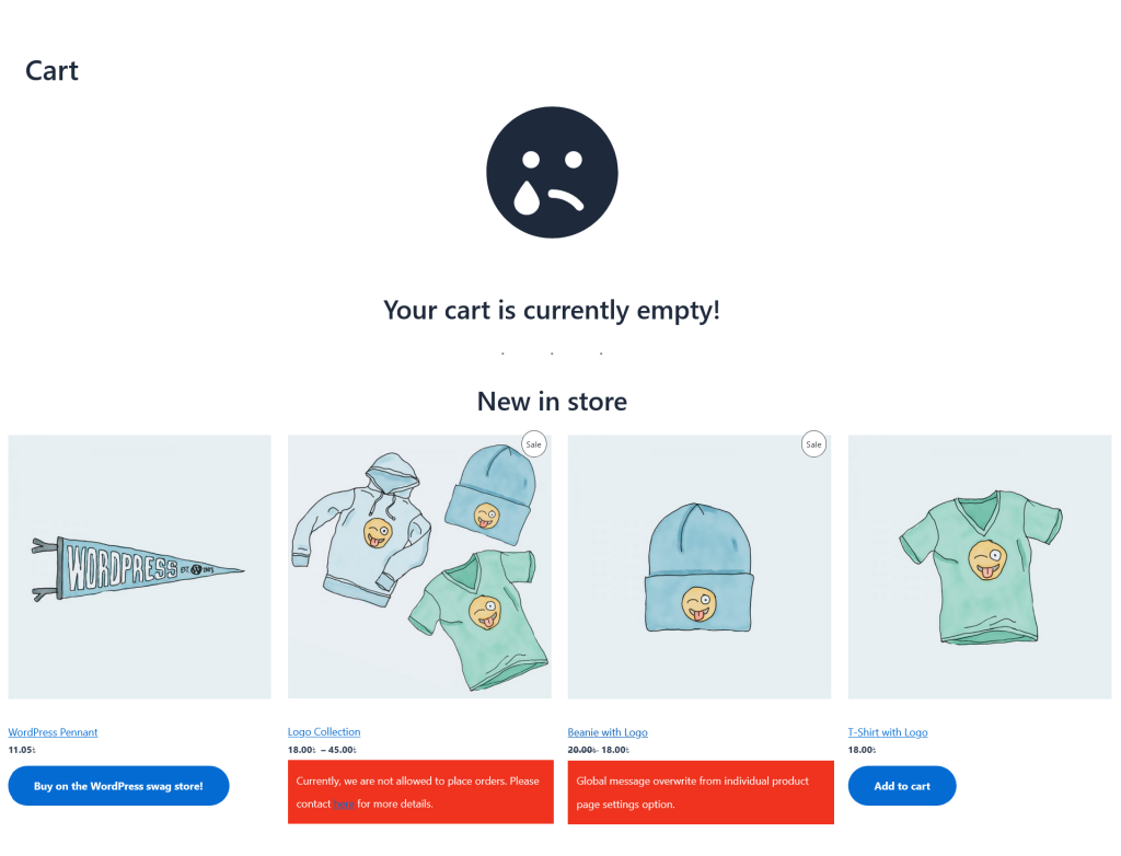 Cart page products block