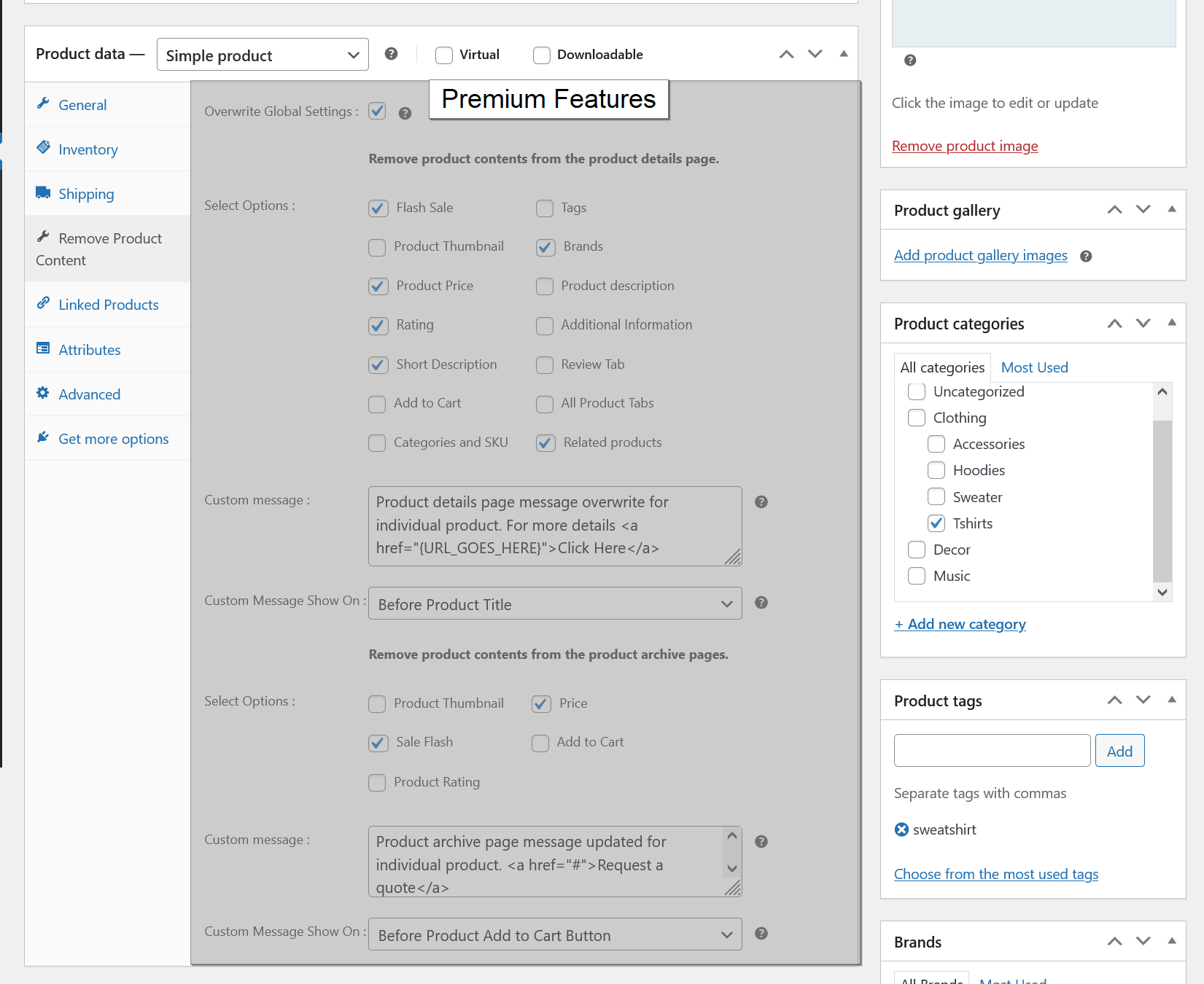 Overwrite Remove Product Content global settings for specific products