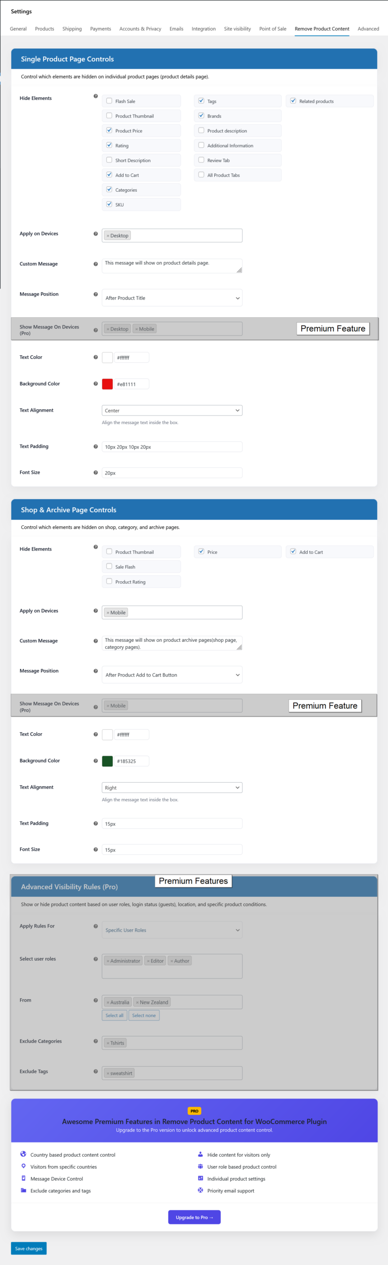 Remove Product Content for selected user roles from selected countries