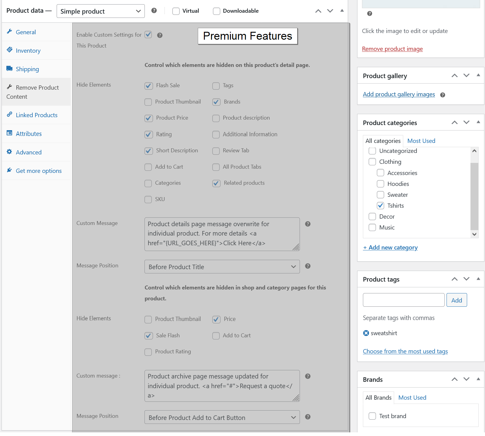 Overwrite Remove Product Content global settings for specific products