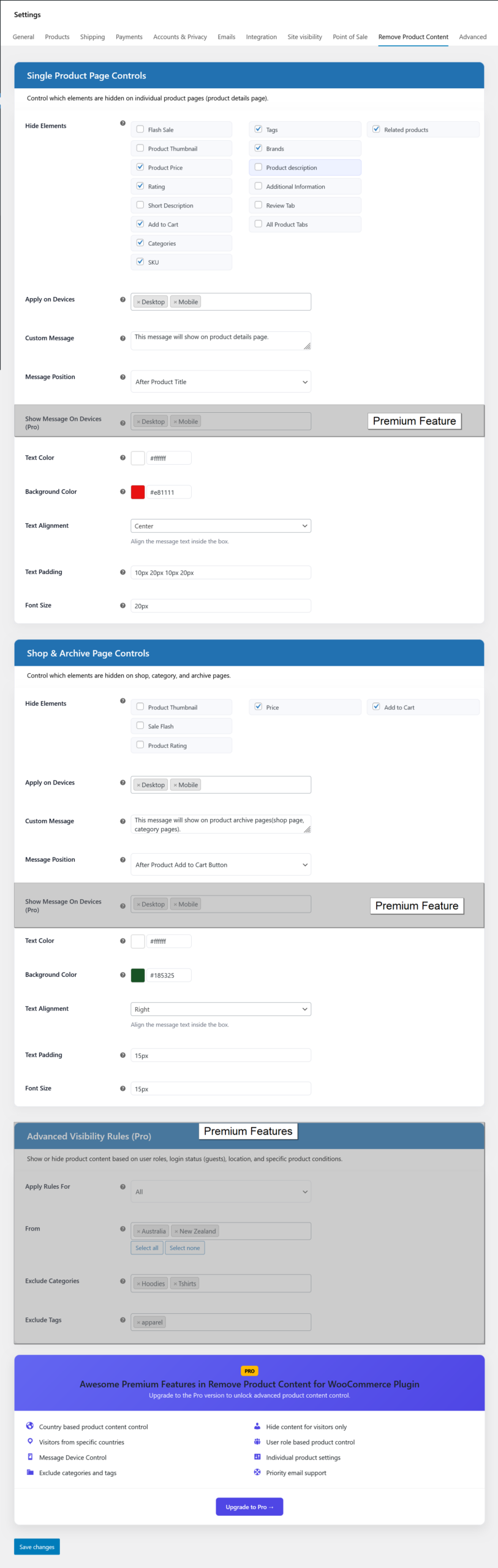 Remove Product Content for all users from selected countries